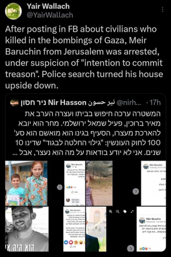 Facebook post the arrest of Dr. Meir Baruchin, English and Hebrew