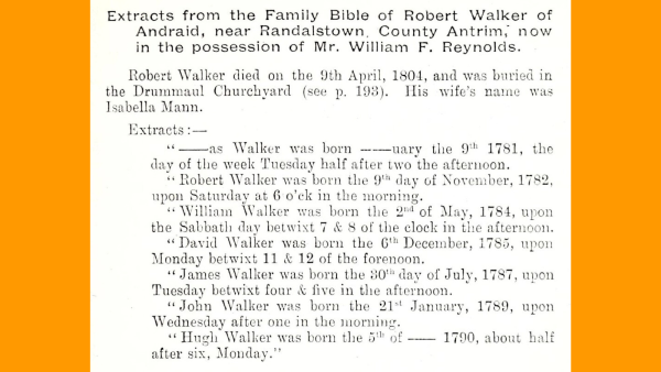 Transcript of notes in a family bible.