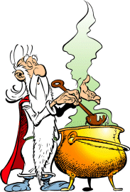 Getafix - the village druid - in the small town in Gaul where Asterix - who brews the magic potion that keeps the Gauls ahead of those crazy Romans