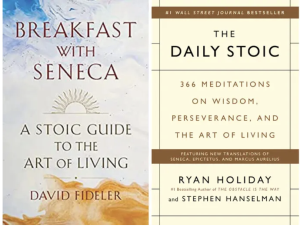 book covers of Breakfast with Seneca, by David Fideler, and The Daily Stoic, by Ryan Holiday 