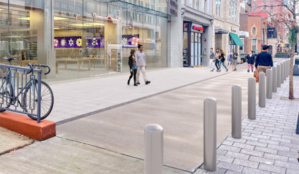 Rendering of proposed bollards in front of Boylston Street Apple Store