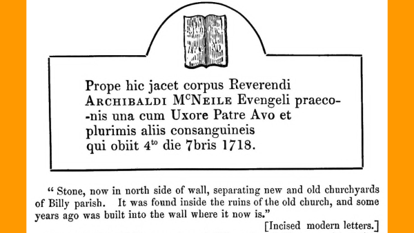 Transcript of a gravestone inscription with related commentary.