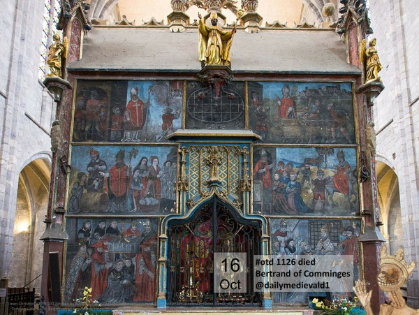 The picture shows a colorfully painted high altar