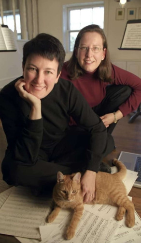 Jennifer Higdon (left) her wife Cheryl Lawson (right) and their cat