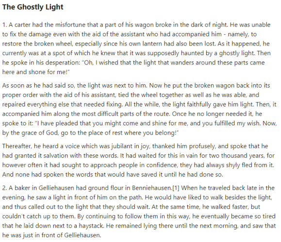 Part 1 of German folk tale "The Ghostly Light". Drop me a line if you want a machine-readable transcript!
