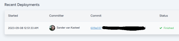 A Laravel Envoyer screenshot that says that a successful deployment was done by me.