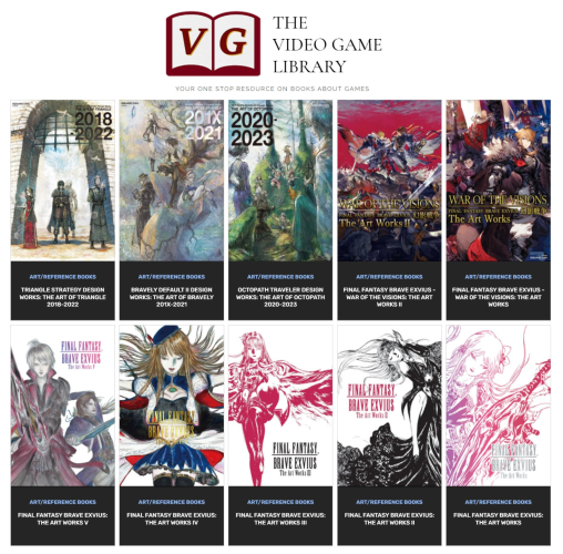 A series of 10 artbook covers from The Video Game Library from Yoshitaka Amano and Naoki Ikushima. 