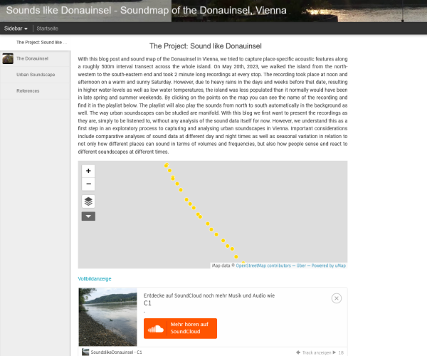 screen shot of a blog with a map and dots 