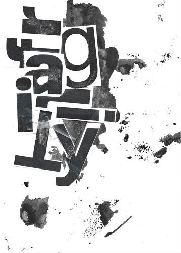 A scramble of letters on inked paper that spell out the word "fragility"