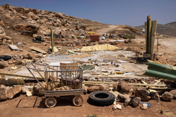 The belongings and remains of homes of native families in Ein Samia, West Bank, occupied Palestine. (by Oren Ziv)
