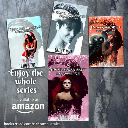 Four book covers against a background of misty trees and the text "Enjoy the whole series, available at amazon"