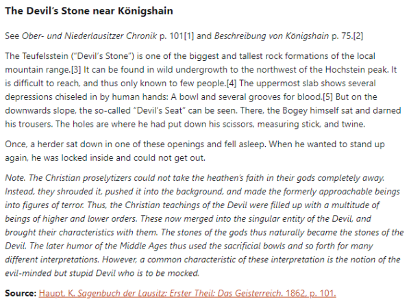 German folk tale "The Devil’s Stone near Königshain". Drop me a line if you want a machine-readable transcript!