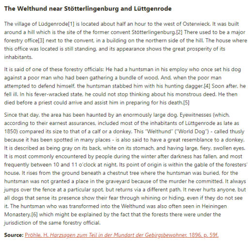 German folk tale "The Welthund near Stötterlingenburg and Lüttgenrode". Drop me a line if you want a machine-readable transcript!