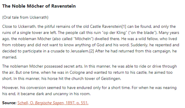 German folk tale "The Noble Möcher of Ravenstein". Drop me a line if you want a machine-readable transcript!