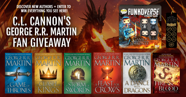 Are you a fan of George R.R. Martin and the Fantasy world he’s created? Then this giveaway is for you!

Discover 12 new indie authors and enter to win everything you see here!

Prizes include:

Print copies of the complete A Song of Ice and Fire series: A Game of Thrones, A Clash of Kings, A Storm of Swords, A Feast For Crows, A Dance With Dragons, + the Illustrated version of the prequel book, Fire and Blood, as well as the Game of Thrones Funkoverse strategy game, and a House of the Dragon bookmark!