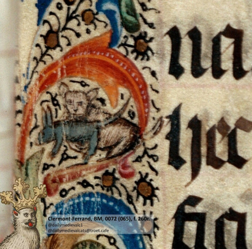 Picture from a medieval manuscript: A cat and a mouse
