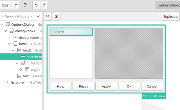 Mock up of dialog box with search box