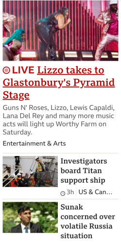 Lizzo appears higher up the BBC news website than PM Sunak