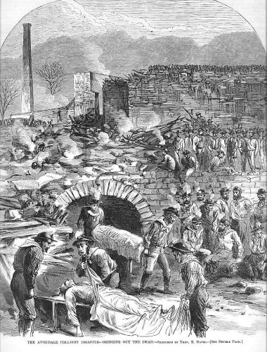 An illustration of the aftermath of the September 1869 Avondale Mine disaster in Northeastern Pennsylvania. By Theo Davis - http://www.thomasgenweb.com/avondale_report6.html, Public Domain, https://commons.wikimedia.org/w/index.php?curid=73439357