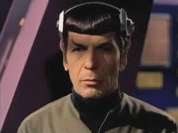 Spock with a gadget on his head to compensate for his missing brain.