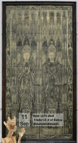 This double brass tomb slab in the cathedral there shows him to the right of his great-uncle, who as Gottfried I was also Bishop of Schwerin