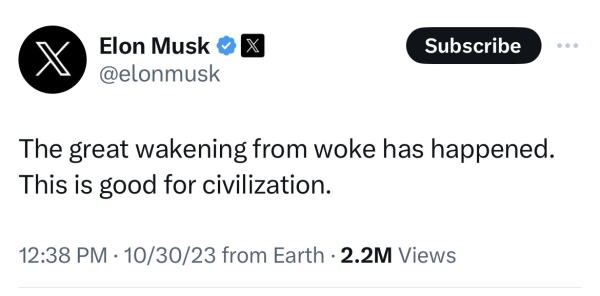 Musk complaining about wokeness 