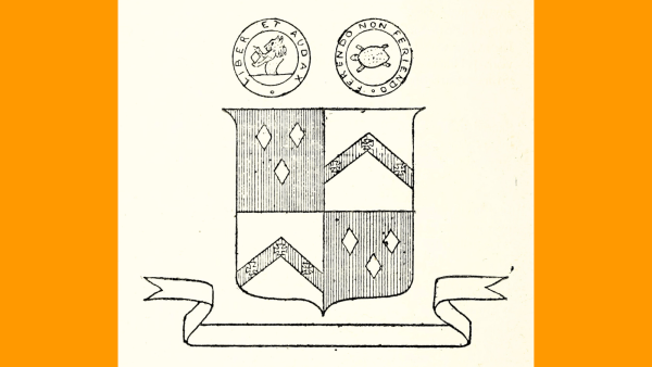 Drawing of a coat of arms that was carved on a monument.