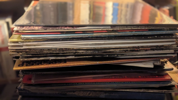 a stack of records