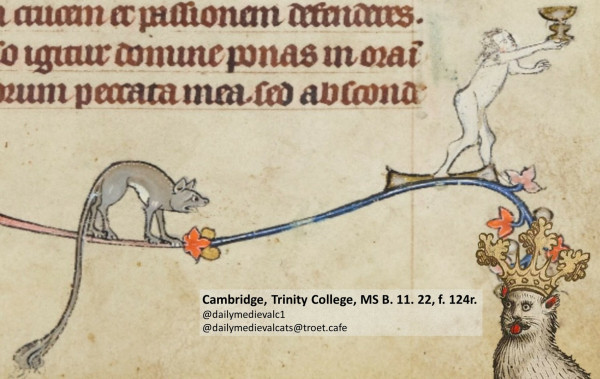 Picture from a medieval manuscript: A cat is frightened