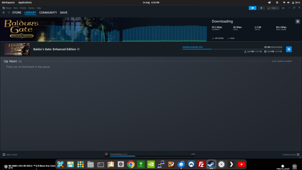 a screenshot of The Steam launchers download page showing Baldurs Gate 1 downloading to a PC. 