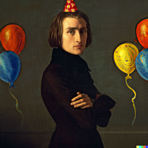 Franz Liszt with Balloons and a hat