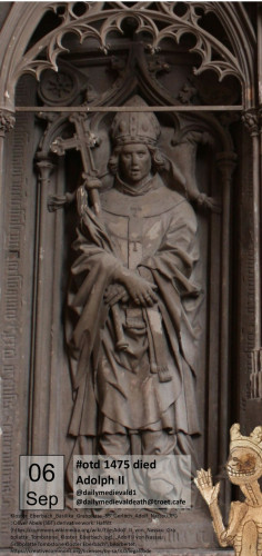 The picture shows a modern tombstone depicting the dead bishop