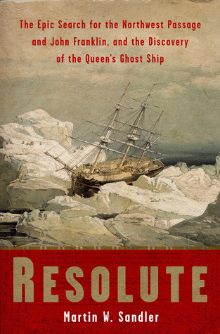 The book cover shows a tall ship wedged between two icebergs 