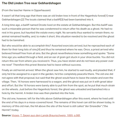 German folk tale "The Old Linden Tree near Gebhardshagen". Drop me a line if you want a machine-readable transcript!