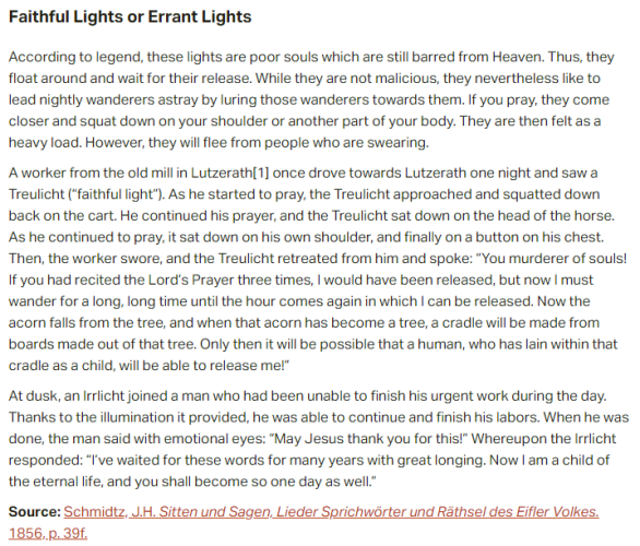 German folk tale "Faithful Lights or Errant Lights". Drop me a line if you want a machine-readable transcript!
