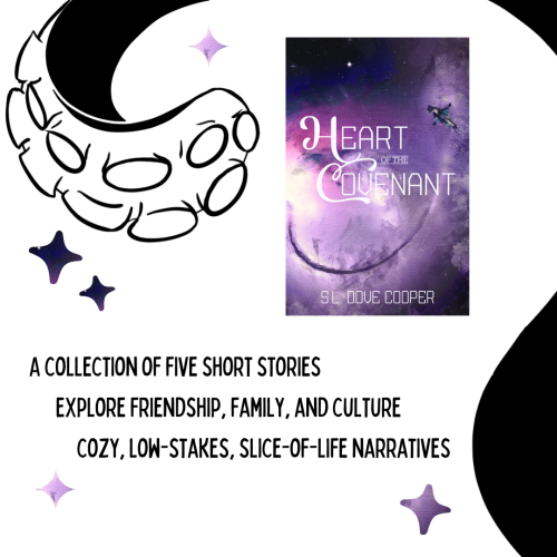 A tentacle wraps around a purple space-sky cover with a single spaceship.

A collection of five short stories. Explore friendship, family, and culture. Cozy, low-stakes, slice-of-life narratives.
