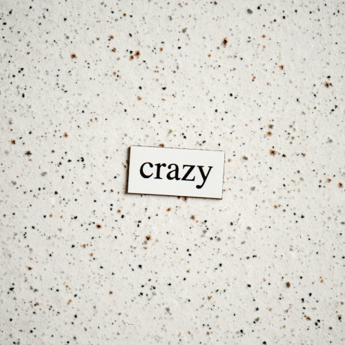 A small magnetic word that says crazy