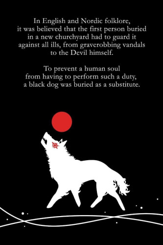A black background with abstract stars and mist in white at the bottom. A white silhouette of a fog with a red eye looks up at red ball (moon?).