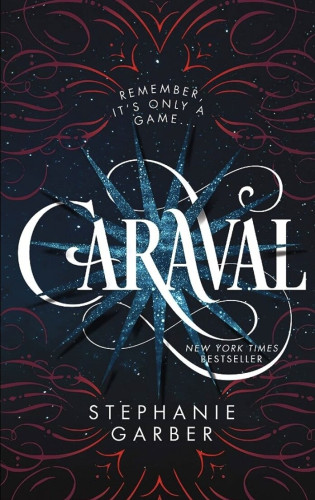 image/jpeg Book cover. Red ribbon-like patterns, silver star and text Remember it's only a game... New York Times Best Seller. Caraval Stephanie Garber.