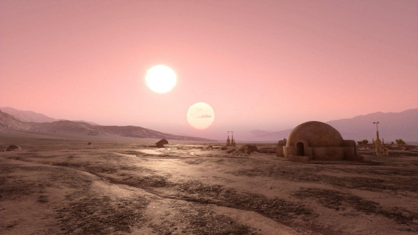 Tatooine desert and the twin suns