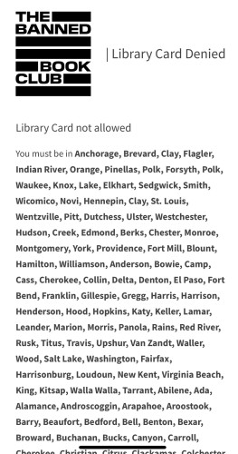 Library Card denied page based on my location, with a list of locations where this service is available 