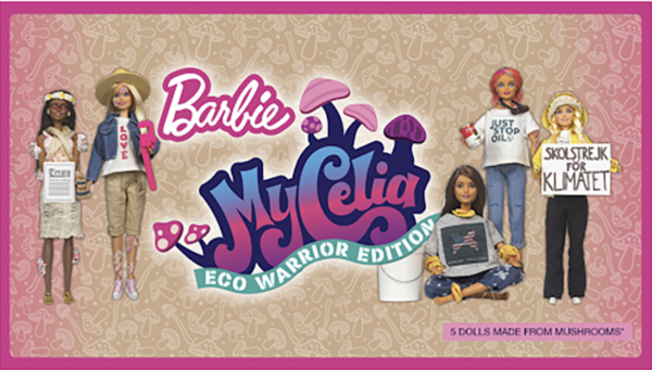 Spoof advertisement for MyCelia Barbie Eco-Warrior Edition