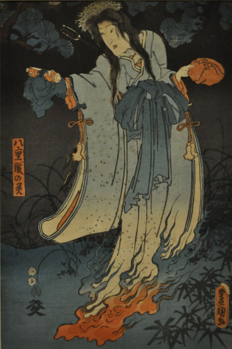 Japanese ukiyo-e print depicting a vengeful ghost.