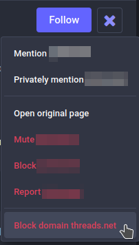 screenshot showing how to block an entire domain from a user profile.
