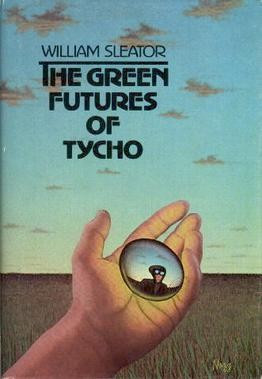 Book cover for The Green Futures of Tycho.

A field under a sparsely cloudy sky. Maybe near dusk. An open hand reaches into frame from the lower left corner of the picture. In the palm of the hand is a mirror-smooth rounded object which is vaguely disk shaped. The sky, along with a hooded head wearing goggles, is reflected on the object's surface in slightly distorted detail.