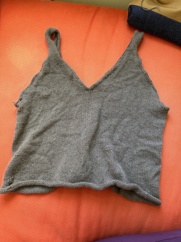 Hand knit cashmere camisole, ends woven in, unblocked