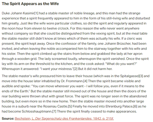 German folk tale "The Spirit Appears as the Wife". Drop me a line if you want a machine-readable transcript!