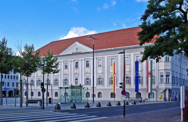 A view of the city hall of the city of Klagenfurt, in Austria. 