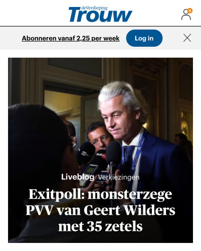 Exit poll in the Netherlands shows clear move to the far right. 