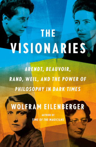 The book cover, displaying busts of Hannah Arendt, Simone de Beauvoir, Ayn Rand, and Simone Weil.